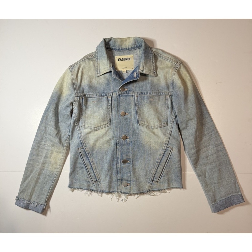 L'Agence Janelle Slim Raw Edge Denim Jacket Size XS